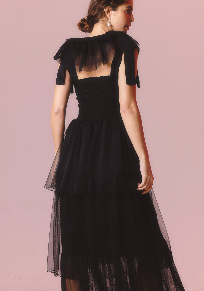 TULLE DRESS WITH CAPE & BROOCH