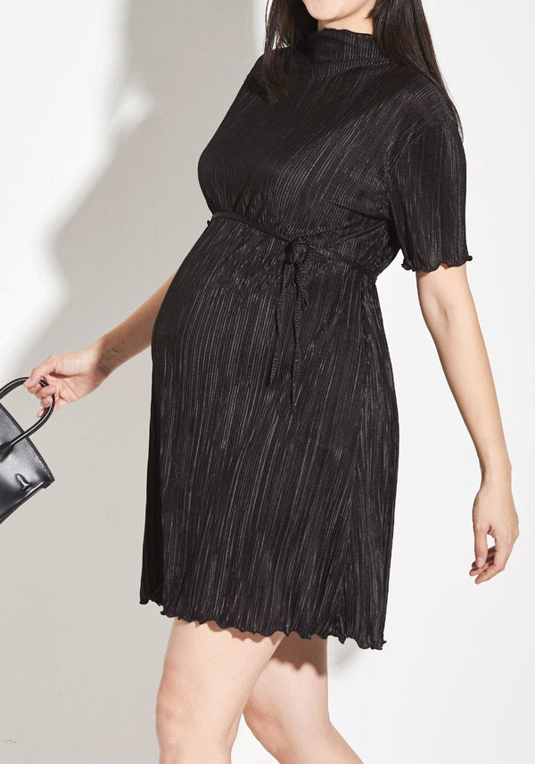 RUFFLED & PLEATED MINI DRESS